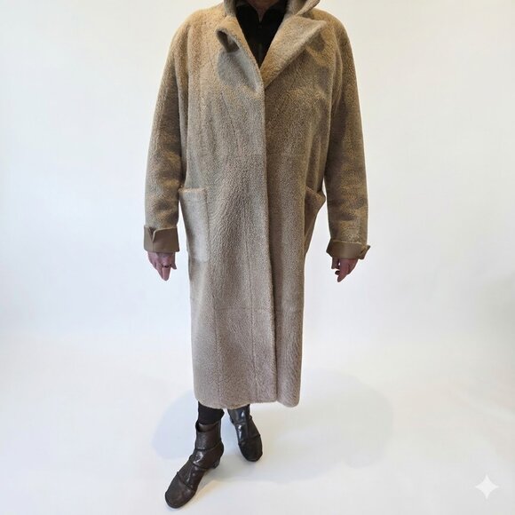 Artico Shearling Leather Coat - Size 48 euro - worn once - tan -Reversable - Picture 1 of 16